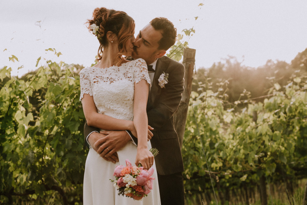 romantic couple photo in vineyard at sunset